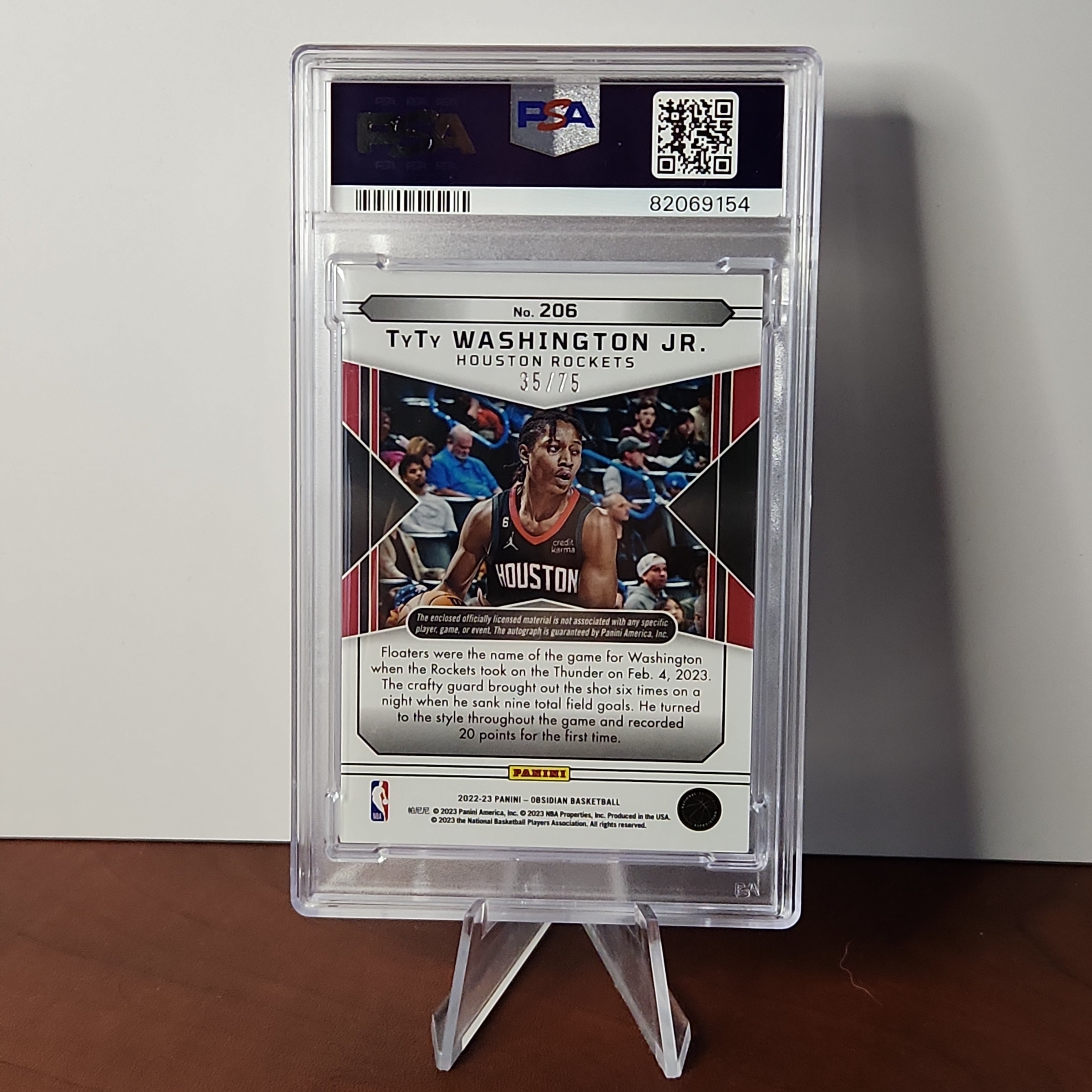 TyTy Washington Jr 2022/23 Obsidian Jersey Auto-E/E Purple **35/75**  **PSA MINT 9** POP 1 - Premium  from 1of1 Collectables - Just $249! Shop now at 1of1 Collectables