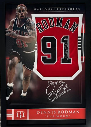 Dennis Rodman Chicago Bulls Signed Jersey  - National Treasures Framed **BECKETT AUTHENTICATED**