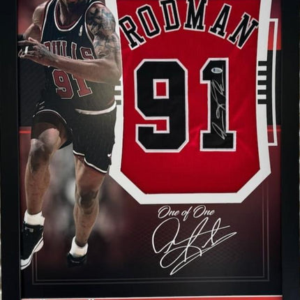 Dennis Rodman Chicago Bulls Signed Jersey  - National Treasures Framed **BECKETT AUTHENTICATED**