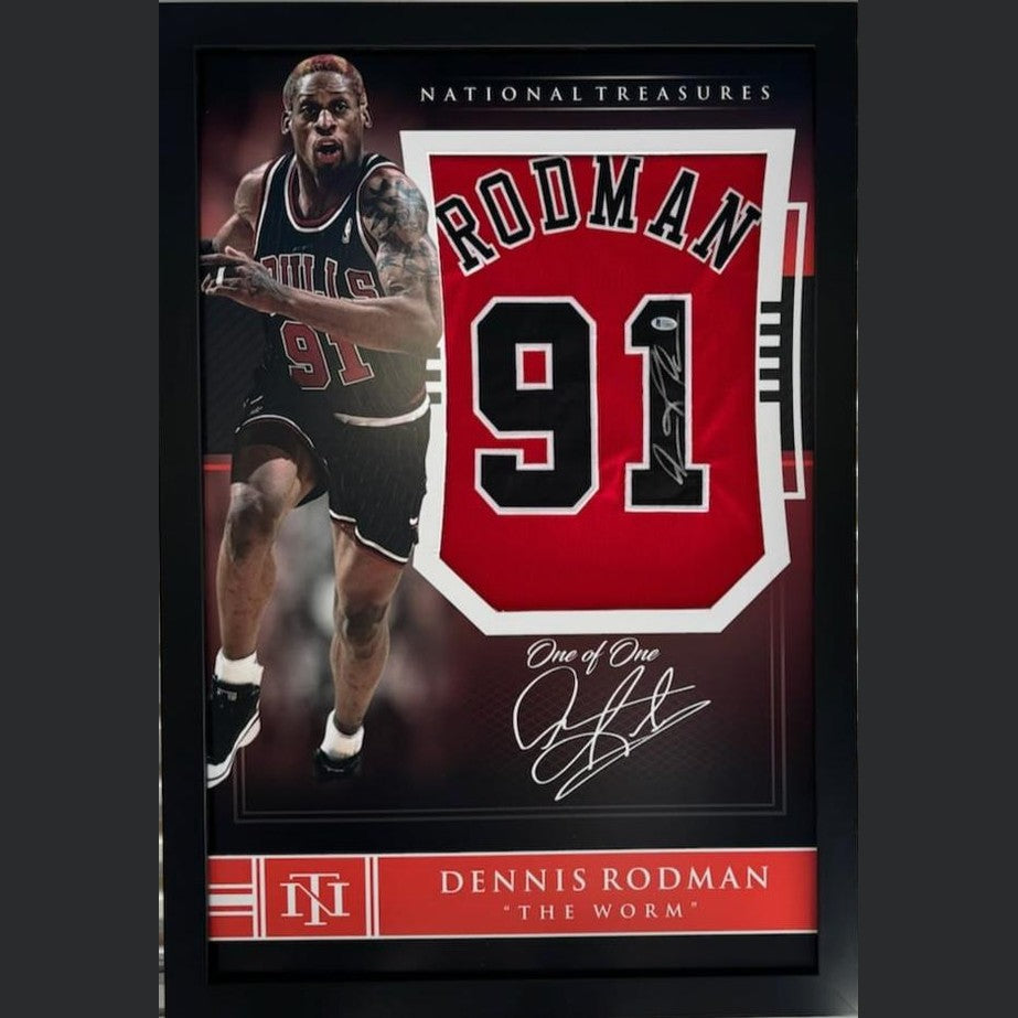 Dennis Rodman Chicago Bulls Signed Jersey - National Treasures Framed **BECKETT AUTHENTICATED** - 1of1 Collectables