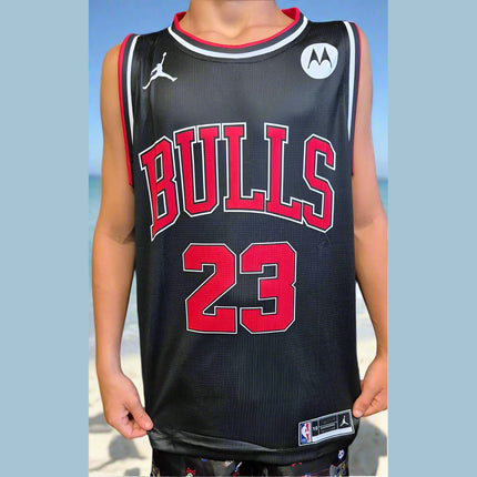 NBA CHICAGO BULLS JORDAN BLACK/RED CUSTOM BASKETBALL SINGLET (CHOOSE SIZE) - 1of1 Collectables