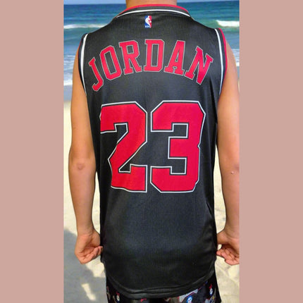 NBA CHICAGO BULLS JORDAN BLACK/RED CUSTOM BASKETBALL SINGLET (CHOOSE SIZE) - 1of1 Collectables