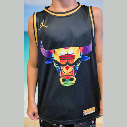 NBA CHICAGO BULLS JORDAN MULTI COLOUR CUSTOM BASKETBALL SINGLET (CHOOSE SIZE) - 1of1 Collectables