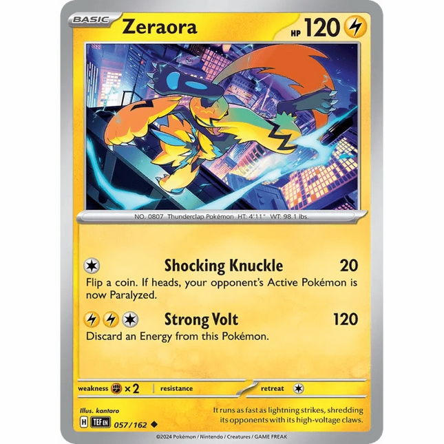 Temporal Forces Scarlet and Violet Zeraora (057/162) 057 Raw Uncommon Non - Foil - 1of1 Collectables