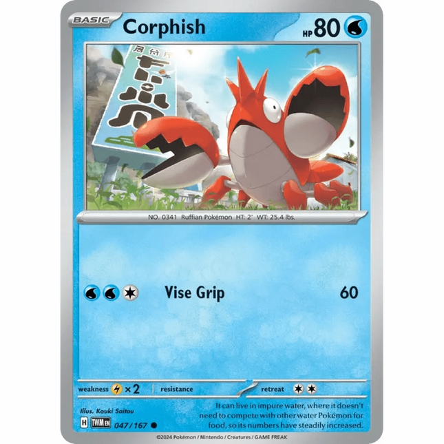 Twilight Masquerade Scarlet and Violet Corphish (047/167) 047 Raw Common Non - Foil - 1of1 Collectables