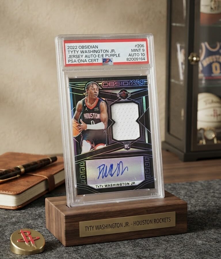 TyTy Washington Jr 2022/23 Obsidian Jersey Auto-E/E Purple **35/75** **PSA MINT 9** POP 1