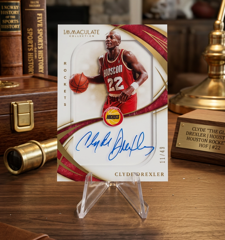 Clyde Drexler 2019/20 Immaculate Showbox Signatures Auto (On Card) **11/49** #SS-CDX
