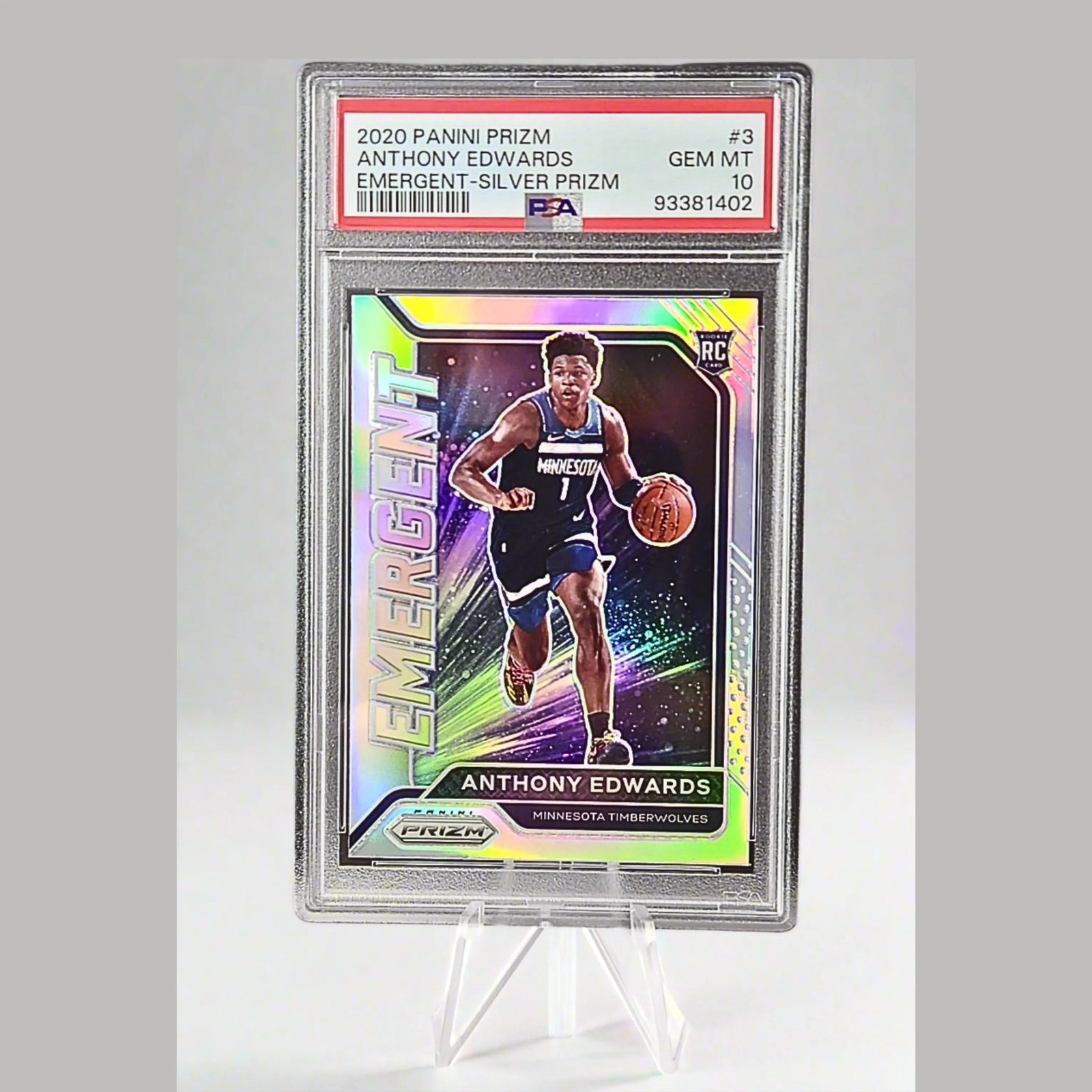 Anthony Edwards 2020/21 Emergent Silver Prizm RC #3 **PSA GEM MINT 10**