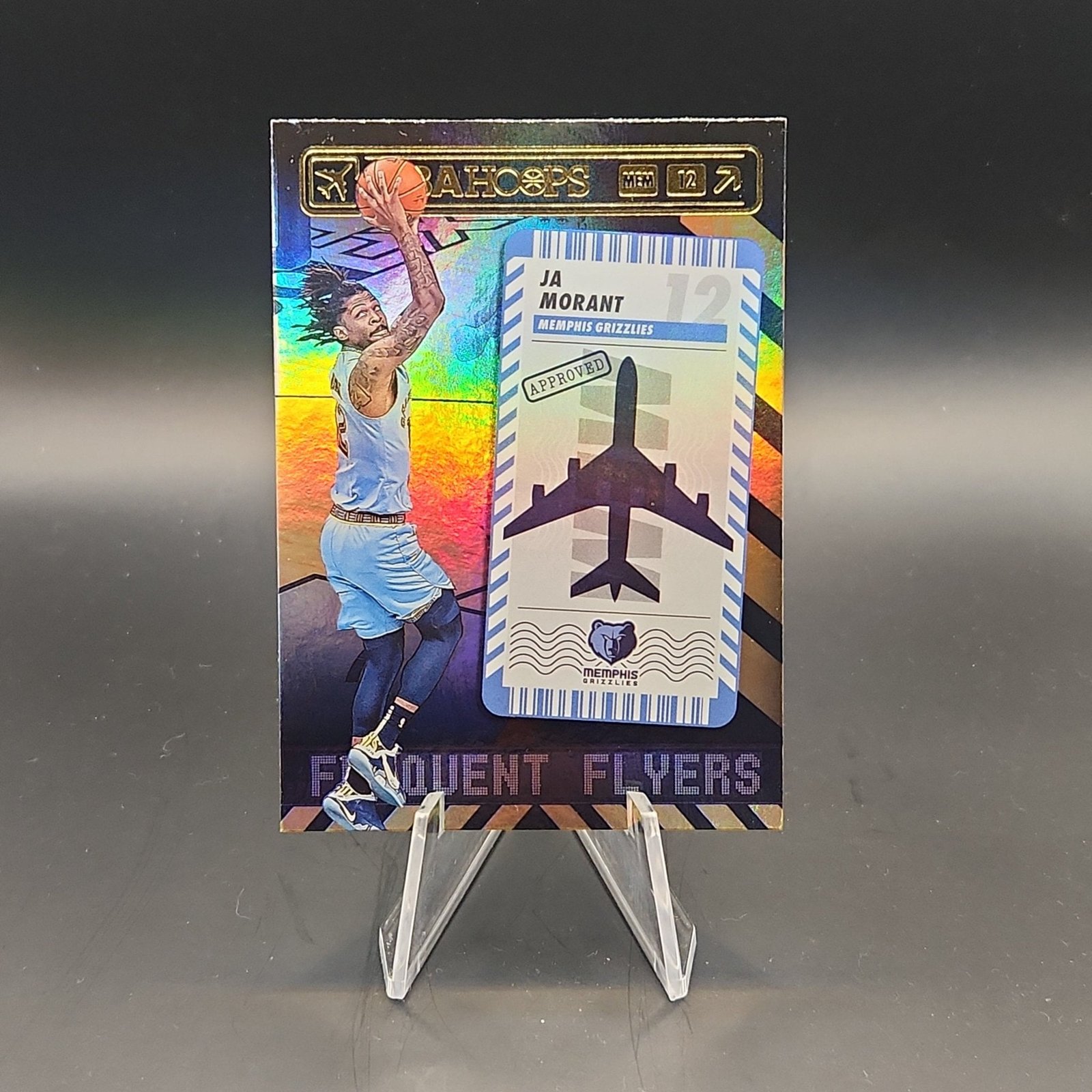 Ja Morant 2021/22 Hoops Basketball Holo Gold Foil Frequent Flyers #14