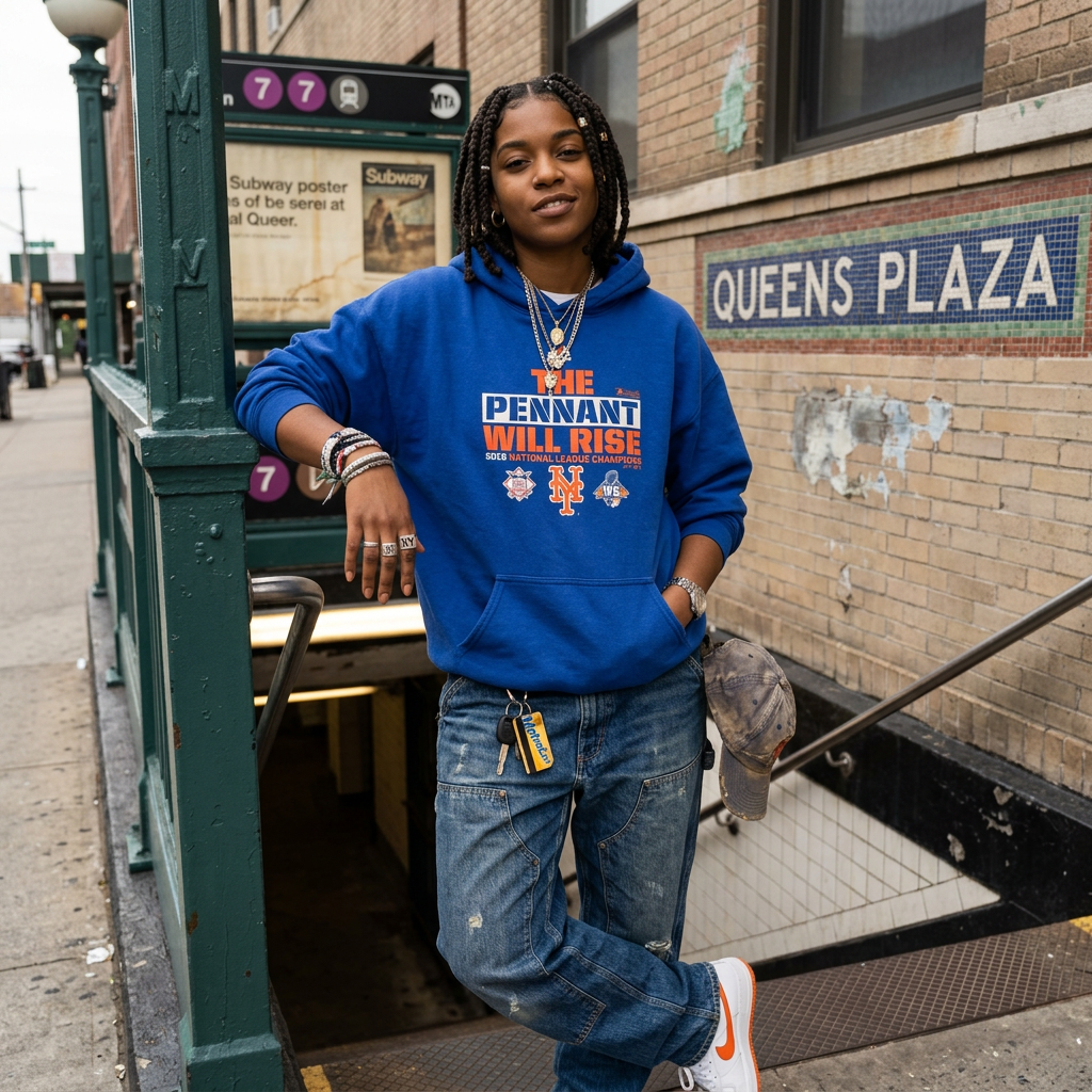 Vintage New York Mets "The Pennant Will Rise" 2015 National Champions Hoodie